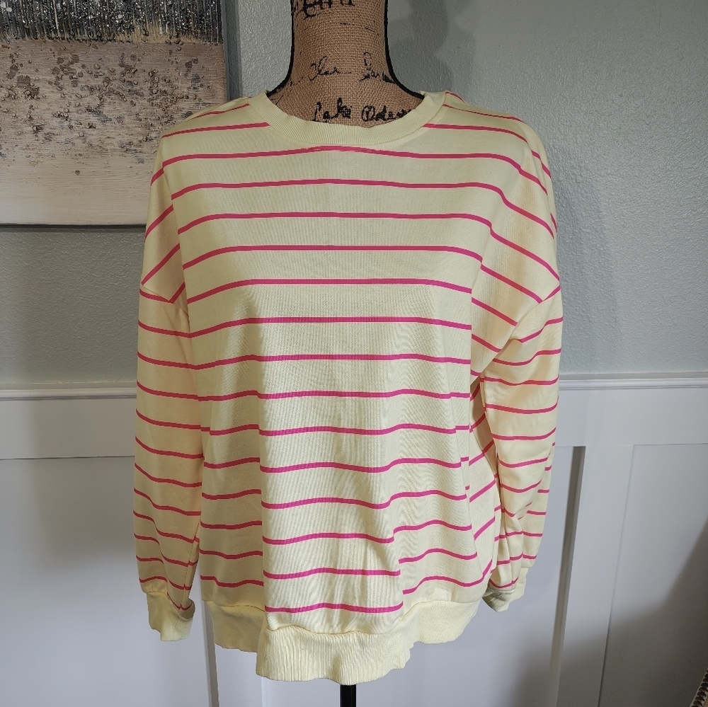 Striped Yellow and Pink Women's Sweater with split back